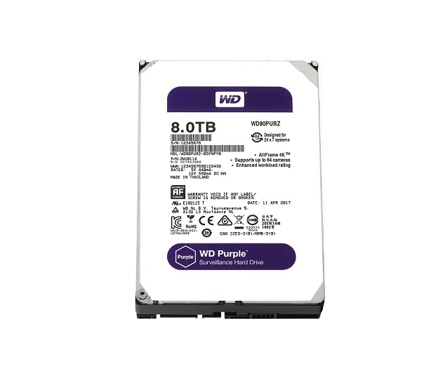 WD80PURZ | Western Digital Purple 8TB 5400RPM SATA 6Gb/s 128MB Cache 3.5-inch Surveillance Hard Drive