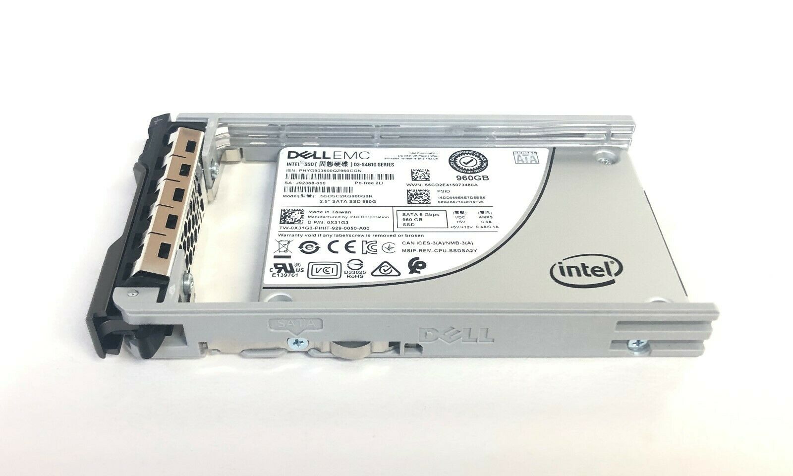 X31G3 | Dell 960GB Mixed-use TLC SATA 6Gb/s 2.5-inch Hot-pluggable DC S4610 Series Solid State Drive for 14G PowerEdge Server