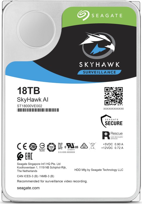 ST18000VE002 | SEAGATE Skyhawk Ai 18tb 7200rpm Sata-6gbps 256mb Buffer 512e 3.5 Internal Hard Disk Drive Designed For Artificial Intelligence (ai) Enabled Video Surveillance Solutions