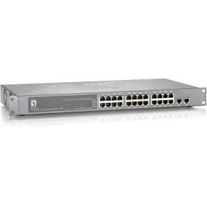 FGP-2410 | CP TECHNOLOGIES - Levelone Fgp-2410 24-port 10/100 Poe W/2-gigabit/sfp Combo Ports 19 Rack Mountable (240w) - 24-port 10/100 Poe, 2-port Gigabit/sfp