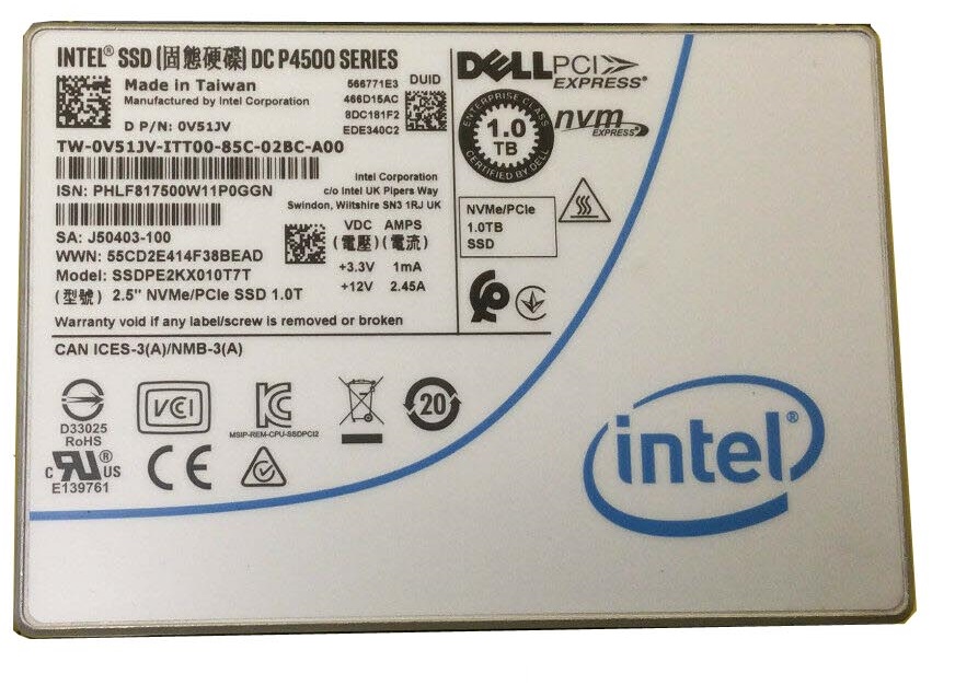 SSDPE2KX010T7T | INTEL Dc P4500 Series 1tb 2.5 Pci Express 3.1 X4 (nvme) Tlc Read Intensive Sed Internal Solid State Drive