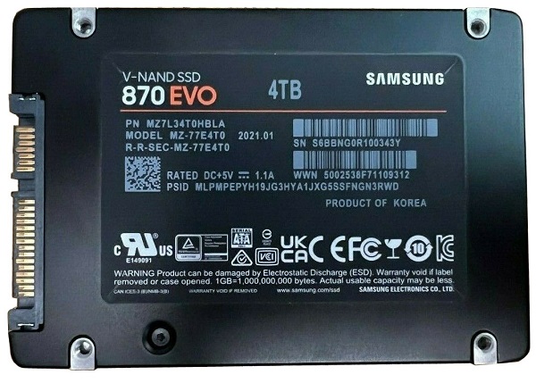 MZ-77E4T0 | SAMSUNG 870 Evo 4 Tb 2.5 Sata 6gbps Internal Solid State Drive