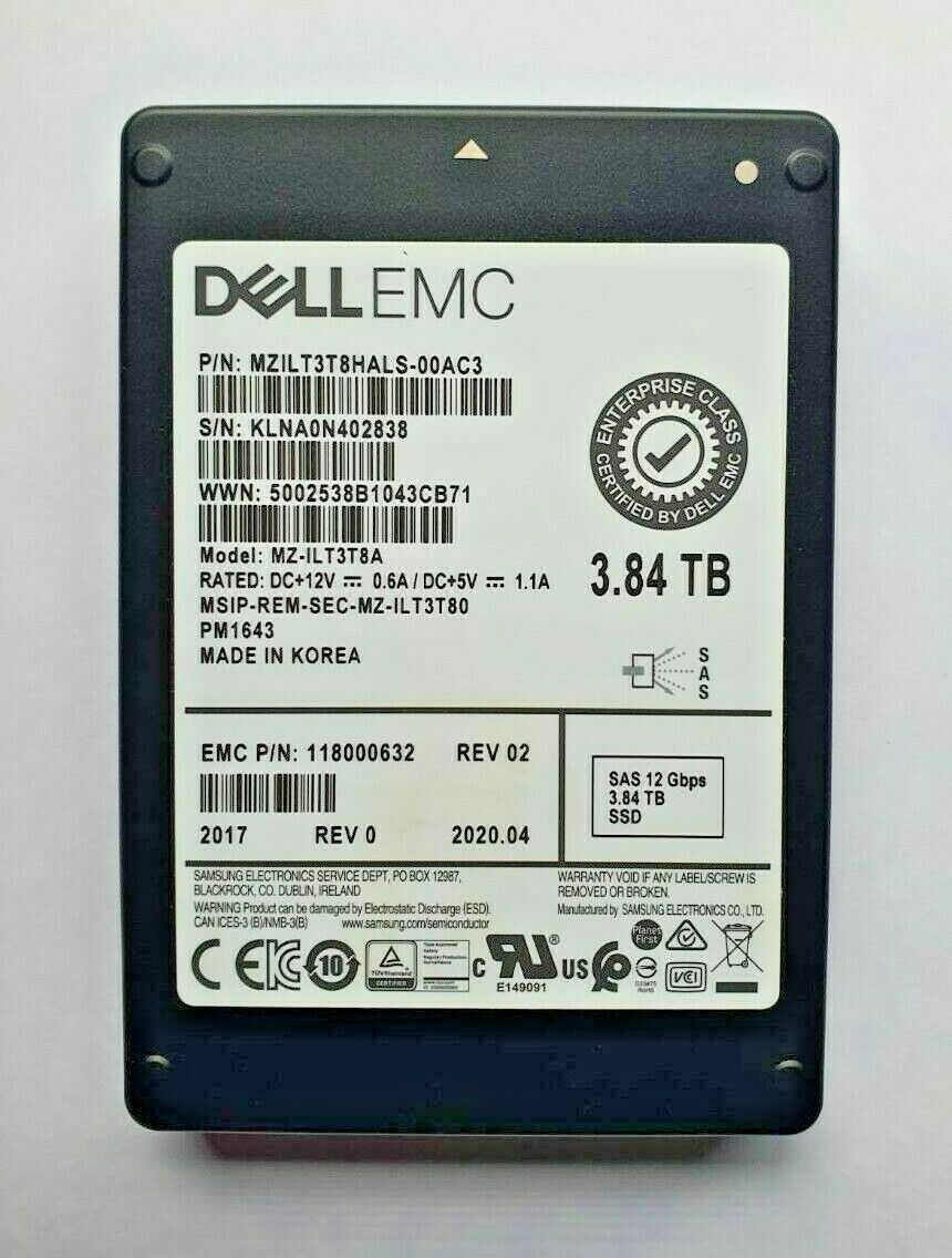 MZILT3T8HALS-00AC3 | SAMSUNG Pm1643 3.84tb Sas 12gbps 2.5 Read Intensive Enterprise Internal Solid State Drive