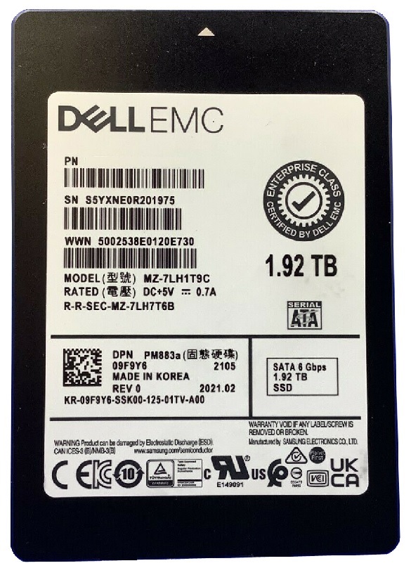 MZ-7LH1T9C | SAMSUNG Pm883a 1.92tb Sata 6gbps 2.5 Read Intensive Tlc Enterprise Internal Solid State Drive