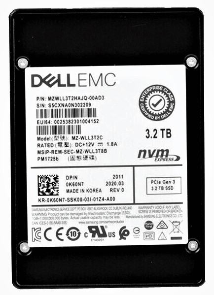 MZWLL3T2HAJQ-00AD3 | SAMSUNG Pm1725b 3.2tb 2.5 Pci Express 3.0 X4 (nvme) Enterprise Internal Solid State Drive