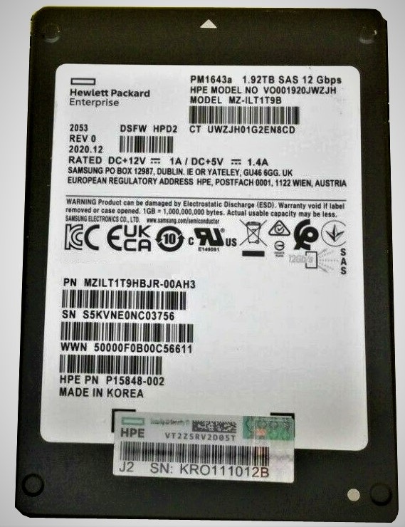 MZILT1T9HBJR-00AH3 | SAMSUNG Pm1643a 1.92 Tb Sas 12gbps 2.5 Sff Read Intensive Enterprise Internal Solid State Drive