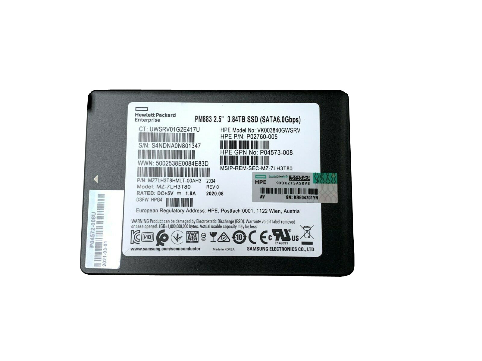 MZ7LH3T8HMLT-00AH3 | SAMSUNG Pm883 Series 3.84tb Sata 6gbps 2.5 Enterprise Internal Solid State Drive