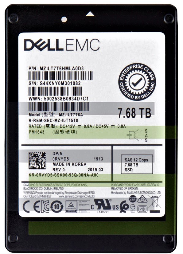 MZILT7T6HMLA0D3 | SAMSUNG Pm1643 7.68tb Sas 12gbps 2.5 Enterprise Internal Solid State Drive