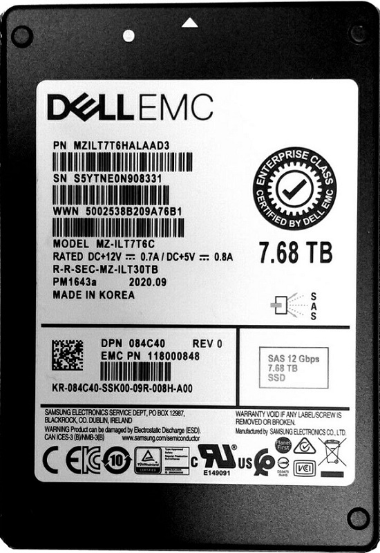 MZ-ILT7T6C | SAMSUNG Pm1643a 7.68tb Sas 12gbps 2.5 Read Intensive Enterprise Internal Solid State Drive