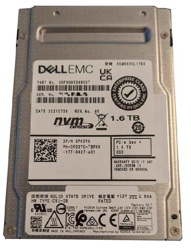 KCM6XVUL1T60 | TOSHIBA Cm6 Series 1.6tb 2.5 Pci Express 4.0 X4 (nvme) Mixed Use Bics Flash Tlc Enterprise Internal Solid State Drive