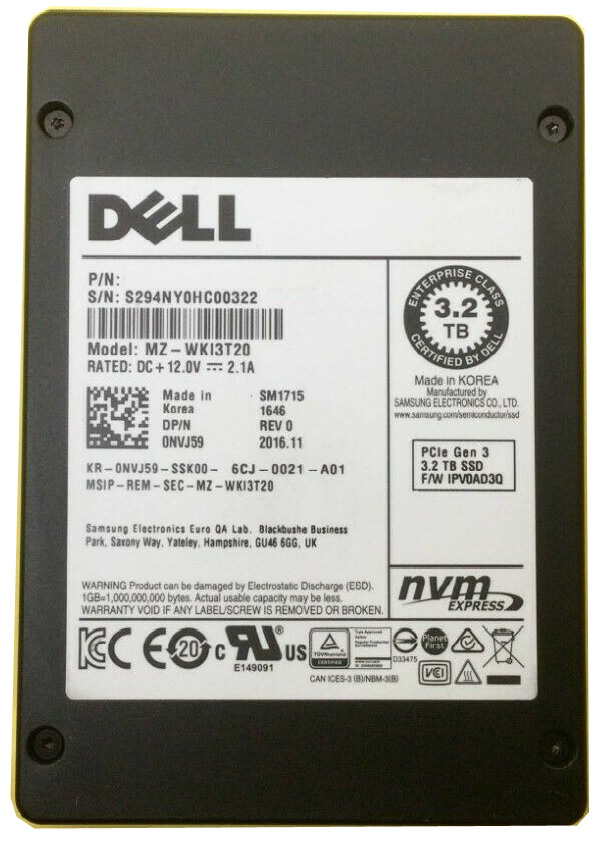 NVJ59 | DELL 3.2tb Write Intensive Pci Express 3.0 X4 Nvme U.2 Interface 2.5 Solid State Drive For Dell Poweredge Server