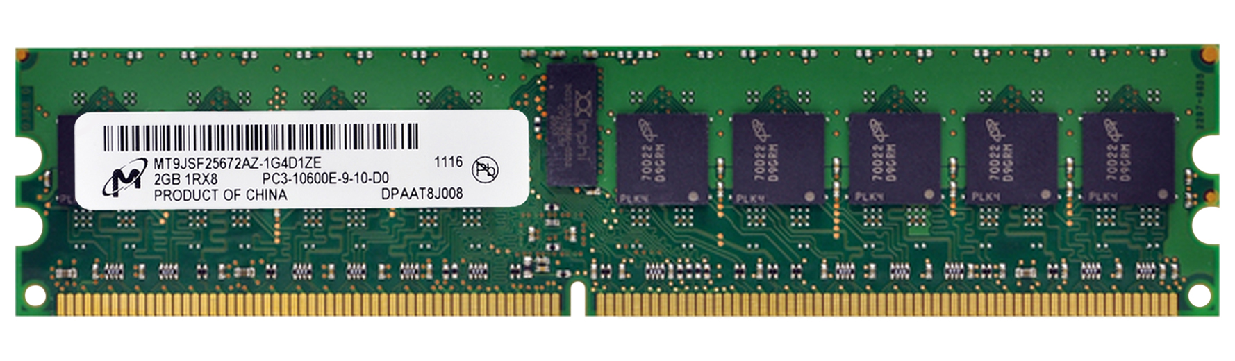 MT9JSF25672AZ-1G4D1ZE | Micron 2GB DDR3-1333MHz PC3-10600 ECC Unbuffered CL9 240-Pin DIMM 1.35V Low Voltage Single Rank Memory Module