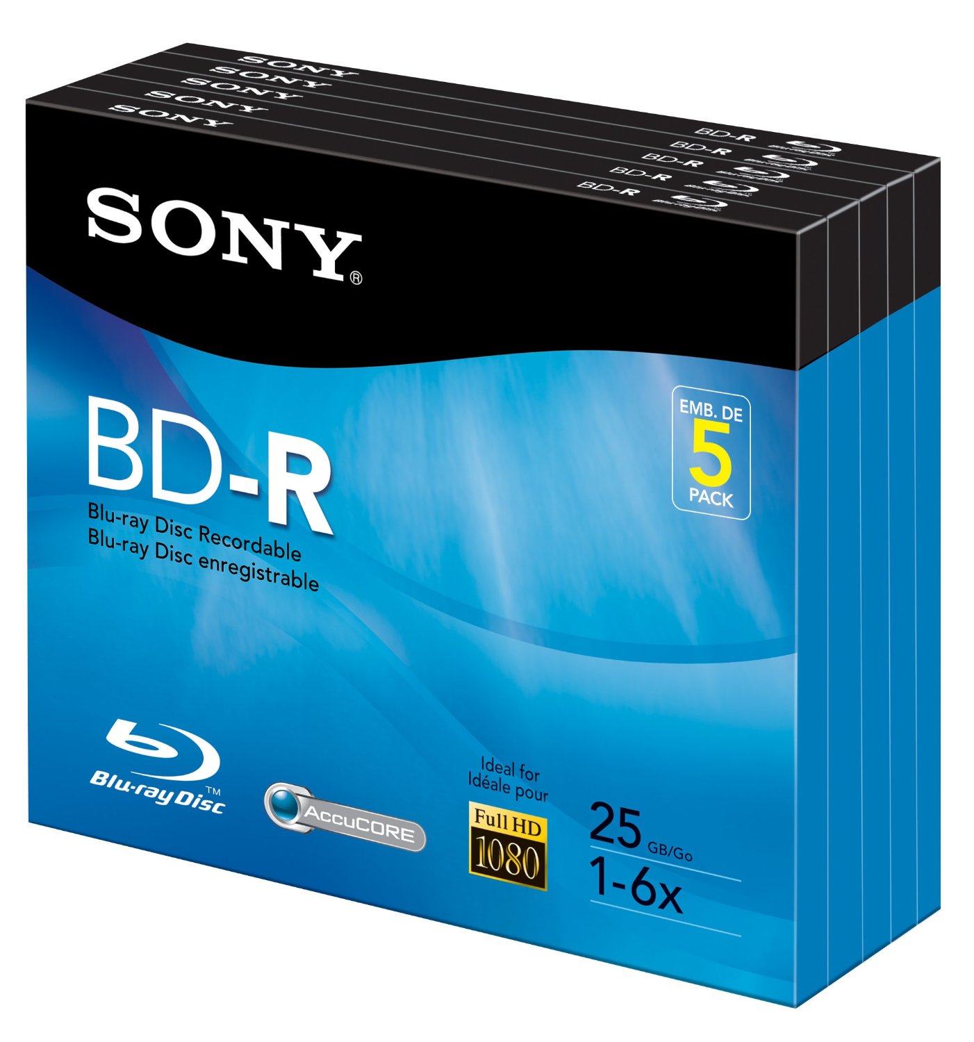 5BNR25R3H | Sony BNR25R3H Blu-ray Recordable Media - BD-R - 6x - 25 GB - 5 Pack Jewel Case - 120mm