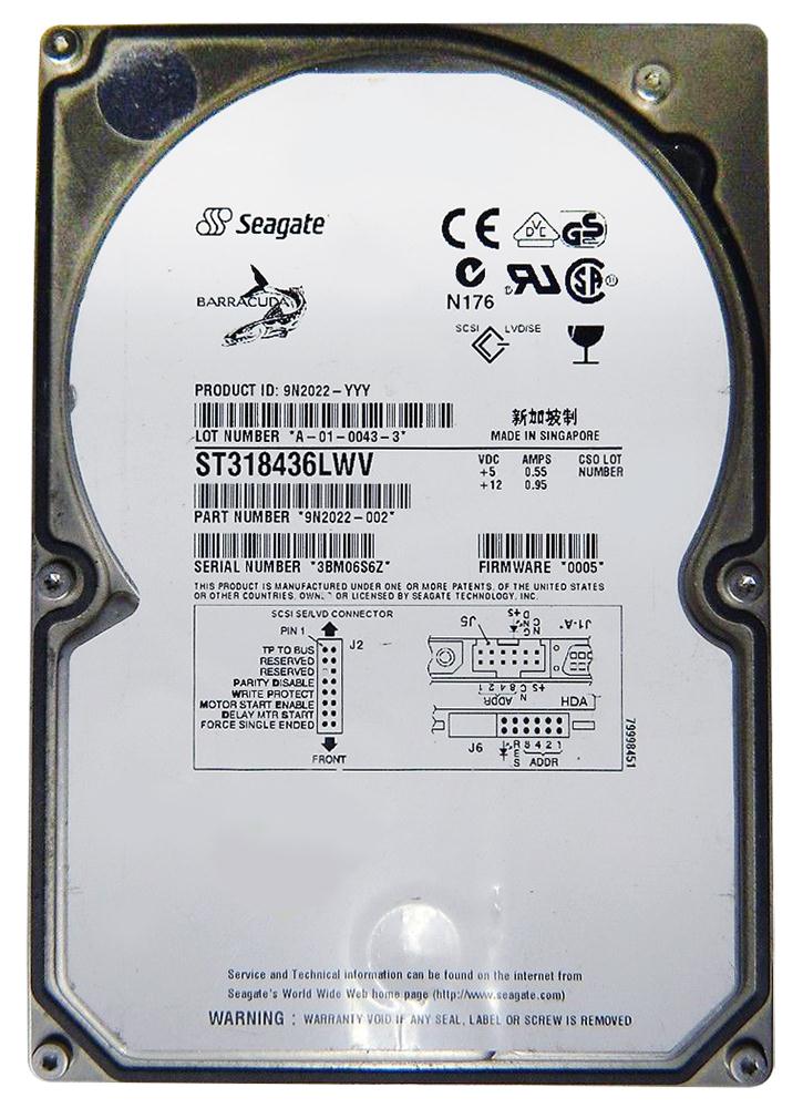 ST318436LWV | Seagate 18GB 7200RPM Ultra 160 SCSI 3.5 4MB Cache Barracuda Hard Drive