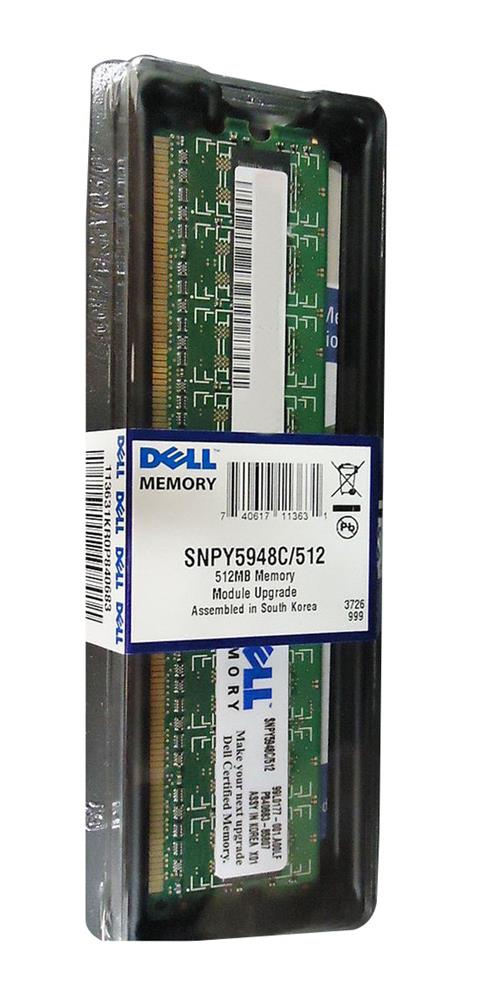 SNPY5948C/512 | Dell 512MB DDR2-667MHz PC2-5300 ECC Unbuffered CL5 240-Pin DIMM 1.8V Single Rank Memory Module