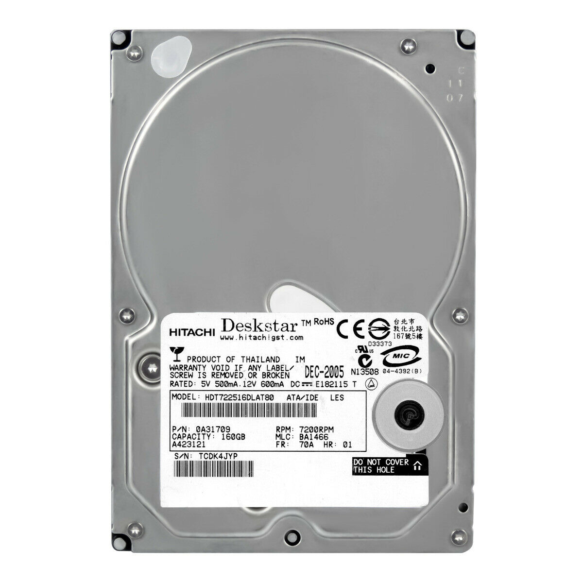 HTS725016A9A362 | Hitachi 160GB 7200RPM SATA Gbps 2.5 16MB Cache Travelstar Hard Drive