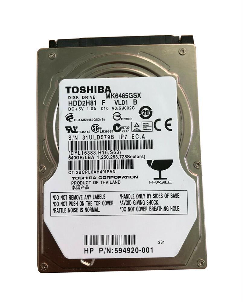 HDD2H81F | Toshiba 640GB 5400RPM SATA 3 Gbps 2.5 8MB Cache Hard Drive