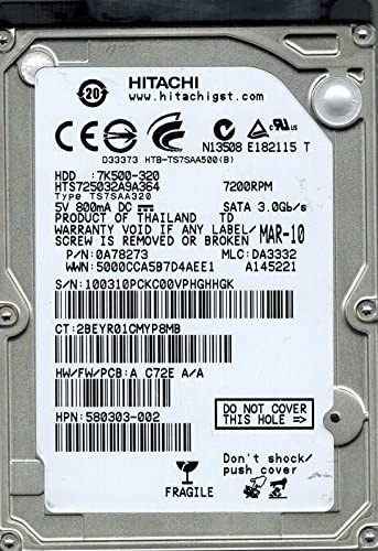 0A78273 | Hitachi 320GB 7200RPM SATA 3 Gbps 2.5 16MB Cache Travelstar Hard Drive