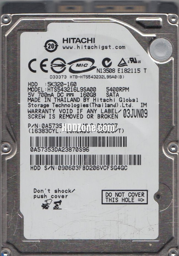 HTS543216L9SA00 | Hitachi 160GB 5400RPM SATA 1.5 Gbps 2.5 8MB Cache Travelstar Hard Drive