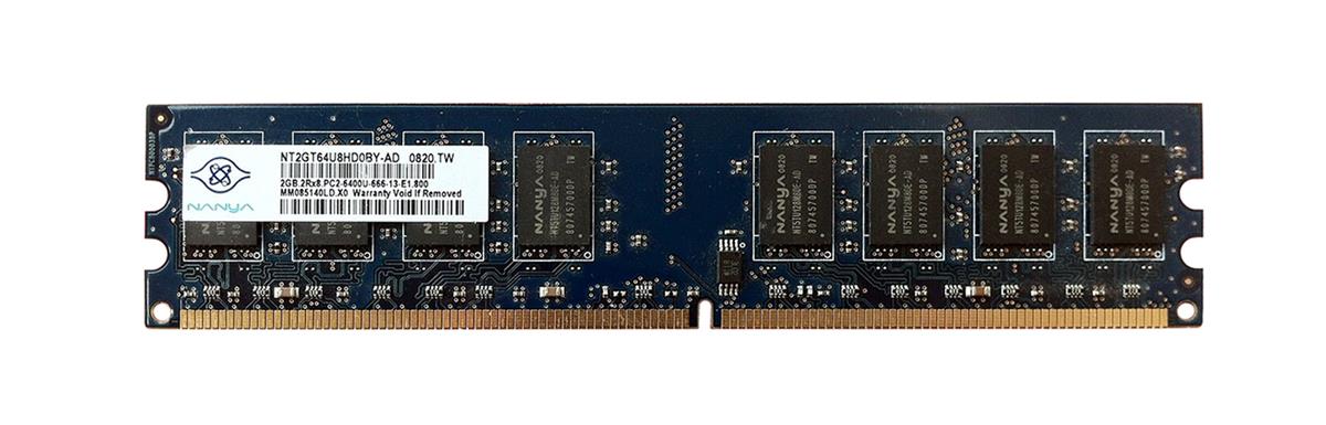 NT2GT64U8HD0BY-AD | Nanya 2GB DDR2-800MHz PC2-6400 non-ECC Unbuffered CL6 240-Pin DIMM 1.8V Dual Rank Memory Module