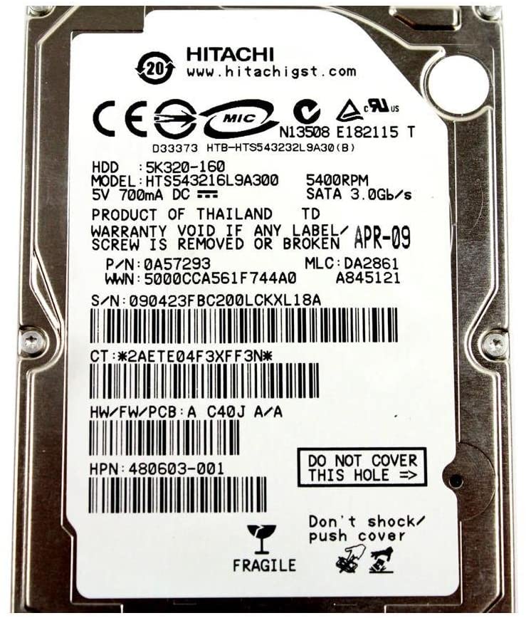 HTS545016B9A300 | Hitachi 160GB 5400RPM SATA Gbps 2.5 8MB Cache Travelstar Hard Drive