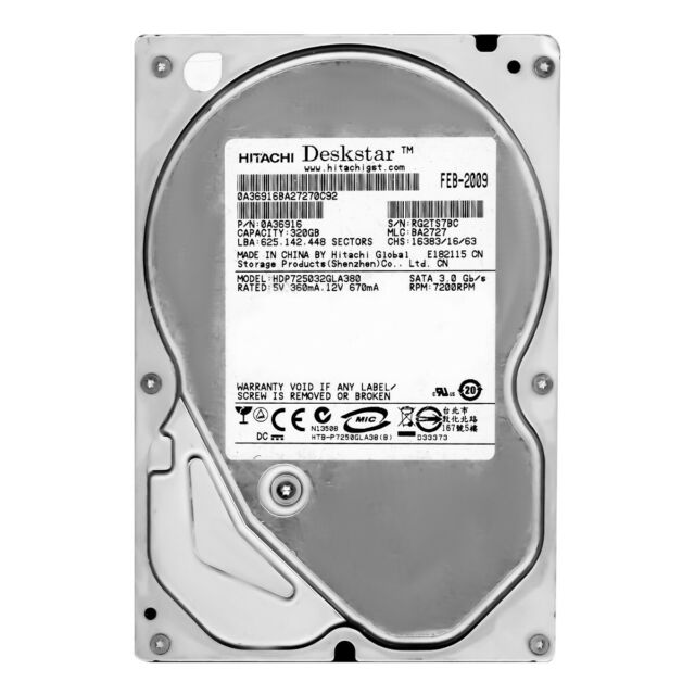 HDP725032GLA380 | Hitachi 320GB 7200RPM SATA 3 Gbps 3.5 8MB Cache Deskstar Hard Drive