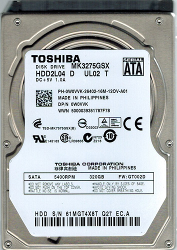 HDD2L04 | Toshiba 320GB 5400RPM 8MB Cache 2.5 SATA 3Gb/s Hard Drive