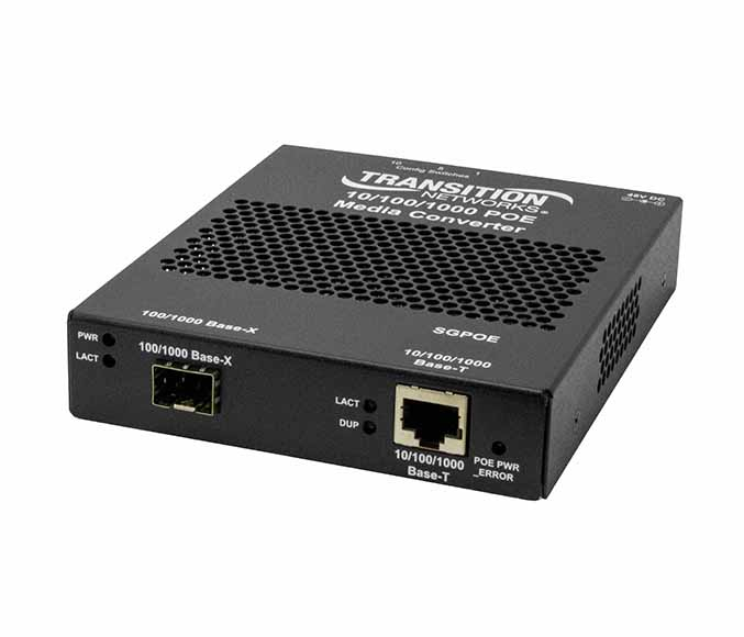 SGPOE1013-100-NA | Transition Networks 2-Port 10/100/1000Base-T / 1000Base-SX MM SC Gigabit PoE Transceiver Media Converter