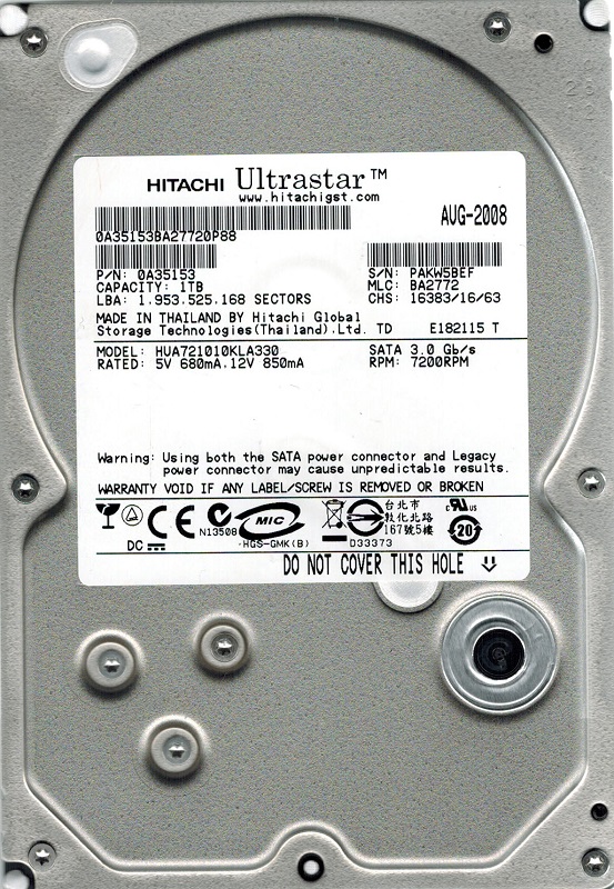 0F13701 | Hitachi 1TB 7200RPM SATA 3 Gbps 3.5 32MB Cache Ultrastar Hard Drive