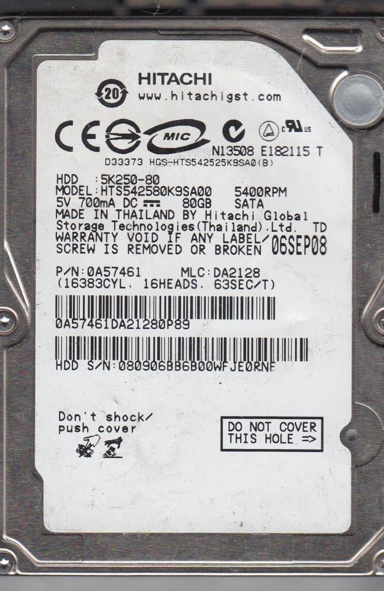 0A54881 | Hitachi 80GB 5400RPM SATA 1.5 Gbps 2.5 8MB Cache Hard Drive