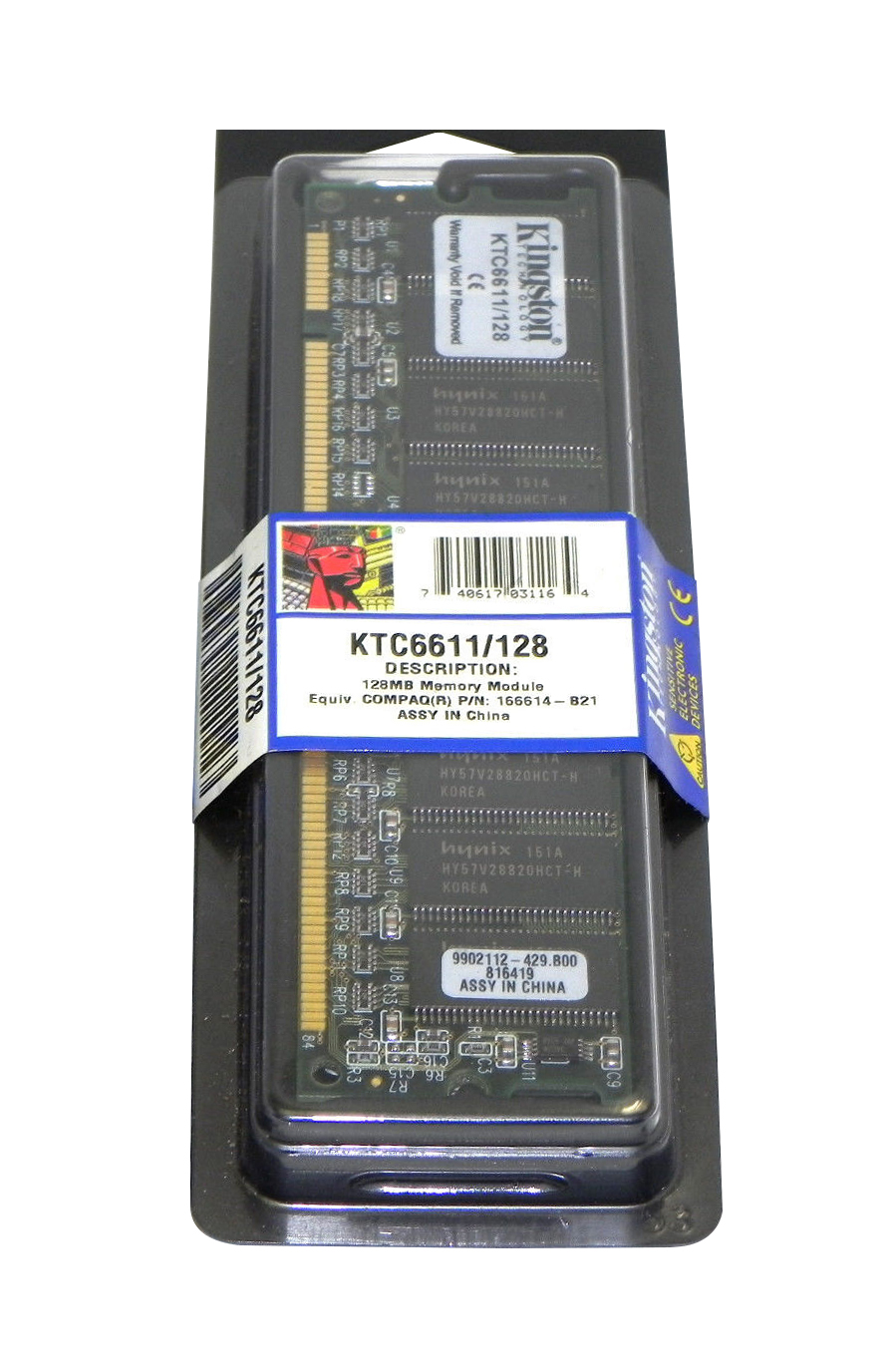 KTC6611/128 | Kingston 128MB 100MHz PC100 non-ECC Unbuffered CL2 168-Pin DIMM 3.3V Memory Module