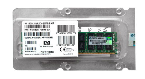 726719-128 | HP 128GB (8X16GB) 2133MHz PC4-17000 CL15 Dual Rank ECC Low-voltage DDR4 SDRAM 288-Pin DIMM HP Memory Kit for ProLiant Server Gen.9 - NEW