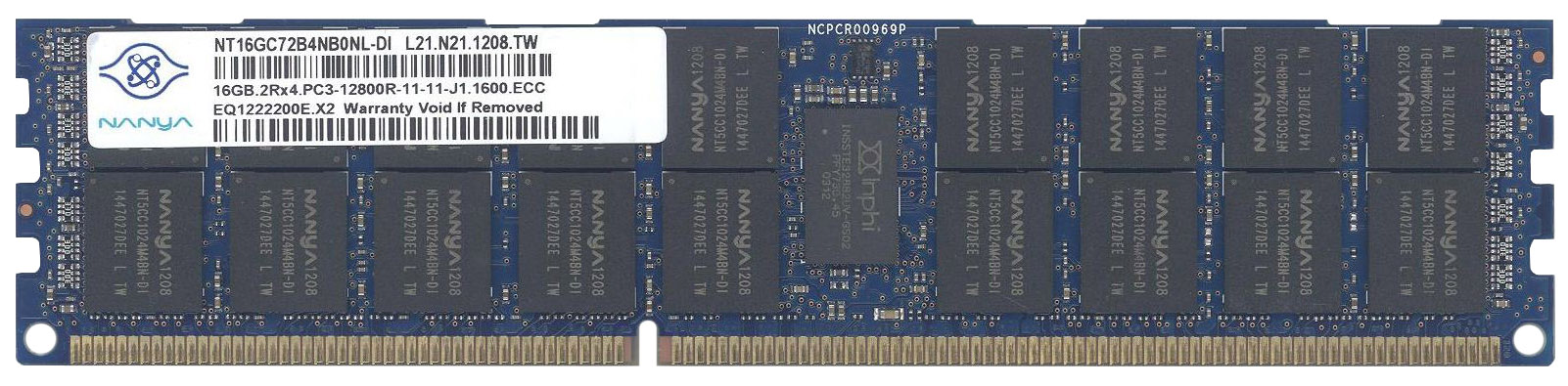 NT16GC72B4NB0NL-DI | Nanya 16GB DDR3-1600MHz PC3-12800 ECC CL11 240-Pin DIMM 1.35V Low Voltage Dual Rank Memory Module