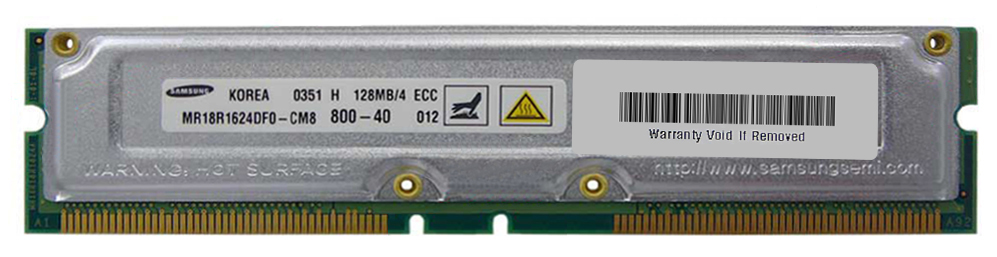 MR18R1624DF0-CM8 | Samsung Rambus 128MB PC800 800MHz ECC 40ns 184-Pin RDIMM RIMM Memory Module