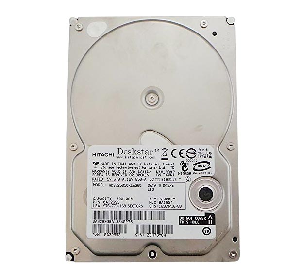 0A32993 | Hitachi Deskstar 7K500 500GB 7200RPM SATA 3GB/s 16MB Cache 3.5 Hard Disk Drive