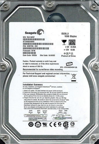 ST31000340SV | Seagate SV35.3 Series 1TB 7200RPM SATA 3Gb/s 32MB Cache 3.5 FORM Hard Drive