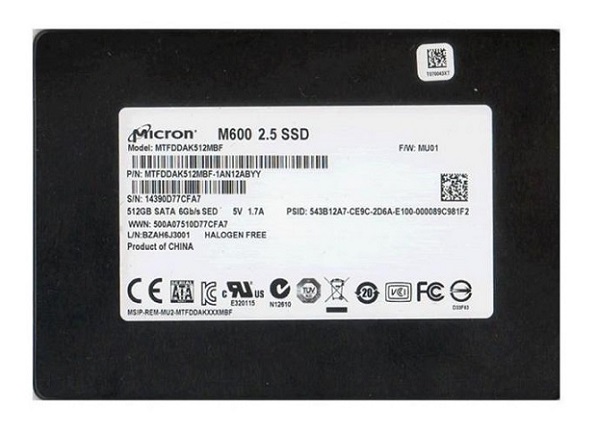 MTFDDAK512MBF-1AN12 | Micron RealSSD M600 Series 512GB SATA 6GB/s 5V 16nm MLC NAND Flash Self-Encrypting 2.5 Solid State Drive