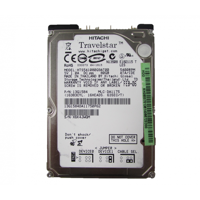 HTS541280H9AT00 | Hitachi 80GB 5400RPM ATA 100 2.5 8MB Cache Travelstar Hard Drive