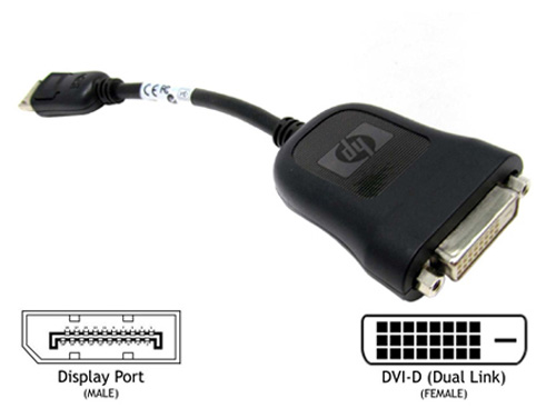 KV902AV | HP 7.5-inchs Long DisplayPort to DVI-D Adapter - NEW