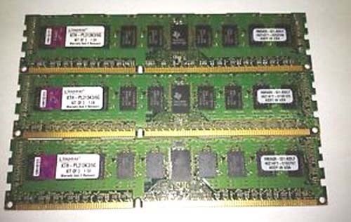 KTH-PL313K3/6G | Kingston 6GB Kit (3 X 2GB) DDR3-1333MHz PC3-10600 ECC CL9 240-Pin DIMM 1.35V Low Voltage Memory
