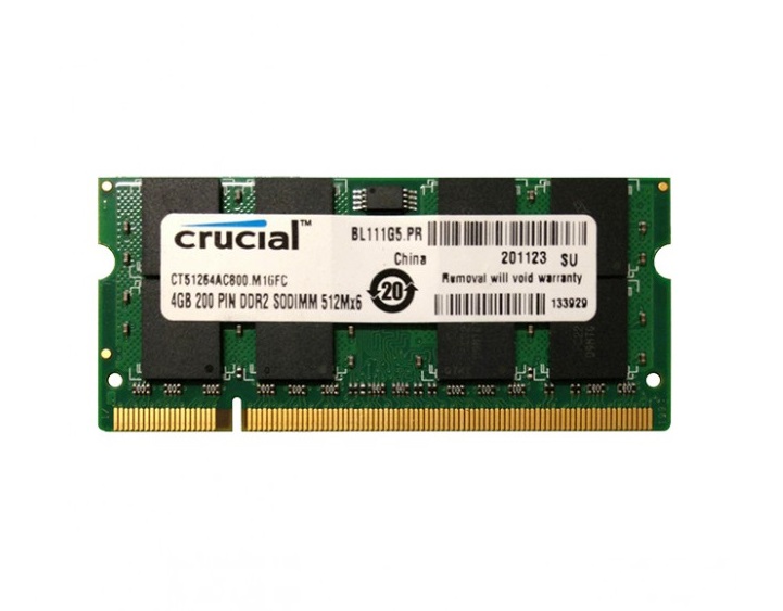 CT51264AC800.M16FC | Crucial Technology 4GB DDR2-800MHz PC2-6400 non-ECC Unbuffered CL6 200-Pin SoDimm 1.8V Dual Rank Memory Module