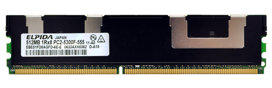 EBE51FD8AGFD-6E-E | Elpida 512MB DDR2-667MHz PC2-5300 Fully Buffered CL5 240-Pin DIMM 1.8V Single Rank Memory Module