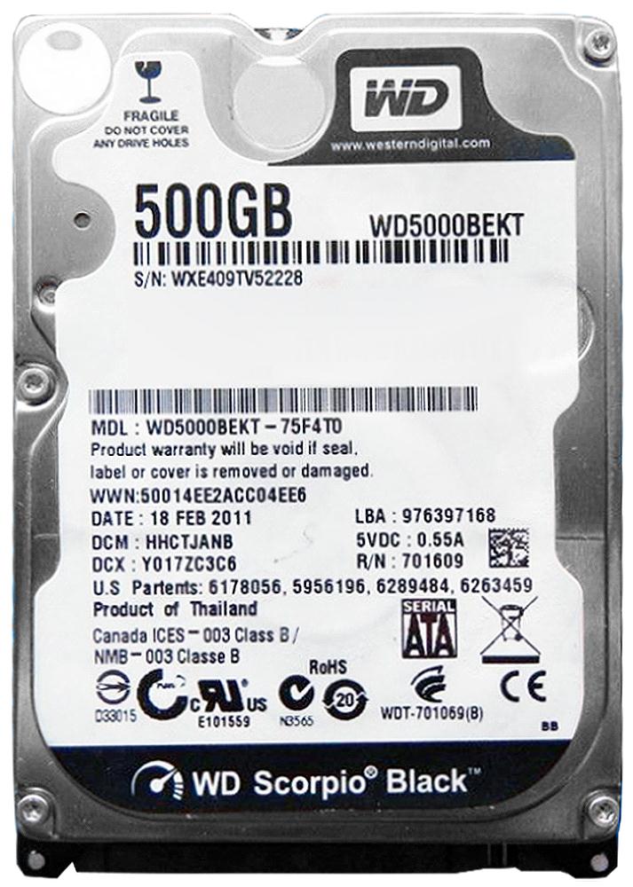 WD5000BEKT | Western Digital 500GB 7200RPM SATA 3 Gbps 2.5 16MB Cache Scorpio Hard Drive