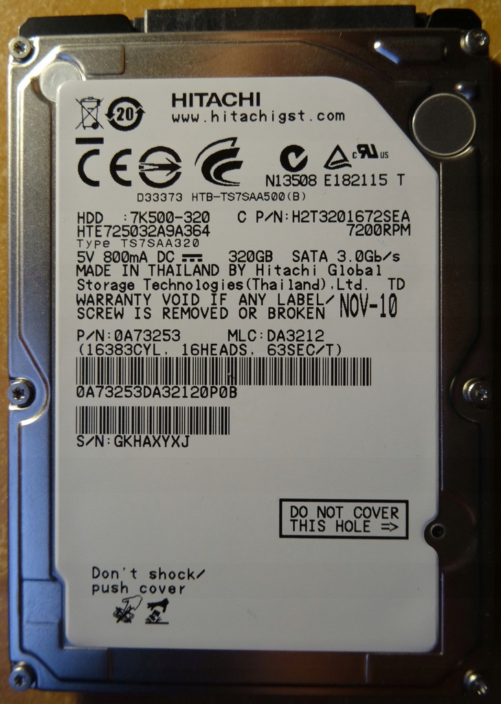 H2T3201672SEA | Hitachi 320GB 7200RPM SATA 3 Gbps 2.5 16MB Cache Hard Drive