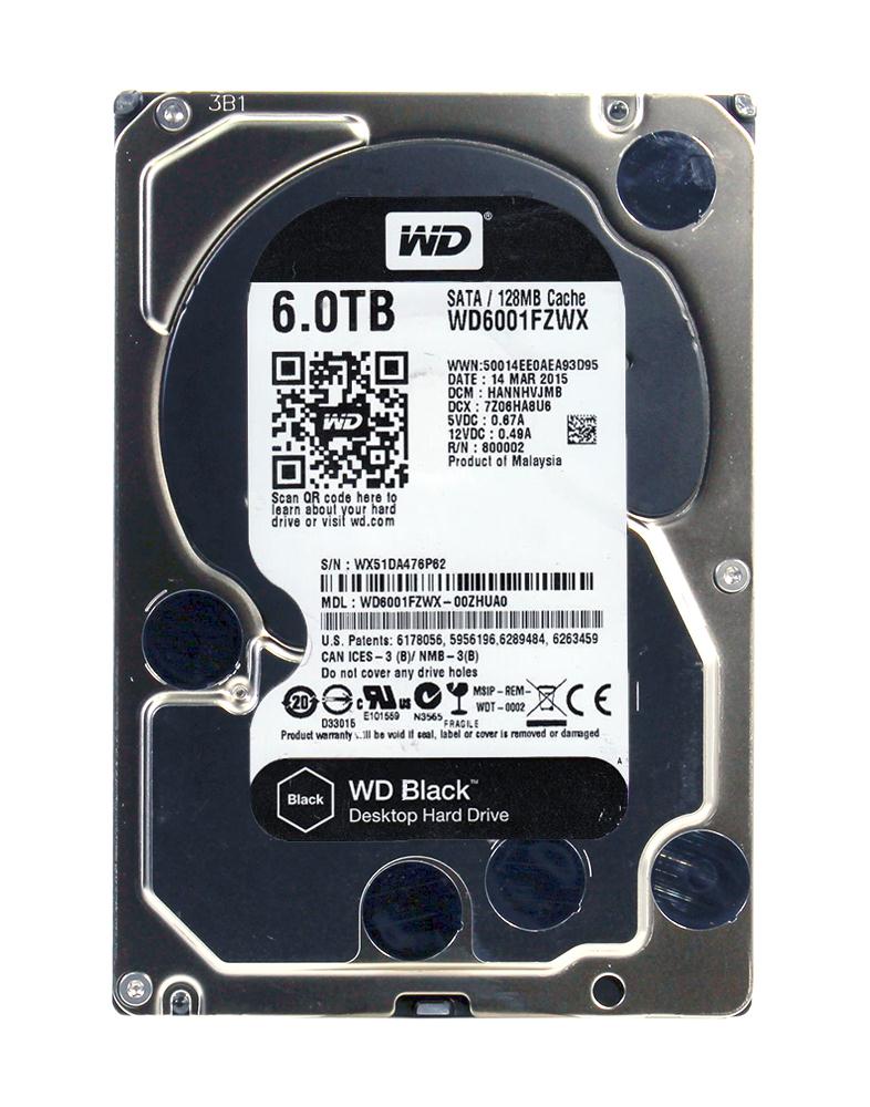 WD6001FZWX | Western Digital 6TB 7200RPM SATA 6 Gbps 3.5 128MB Cache Black Hard Drive