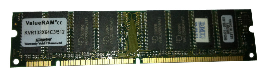 KVR133X64C3/512 | Kingston 512MB 133MHz PC133 non-ECC Unbuffered CL3 168-Pin DIMM 3.3V Memory Module