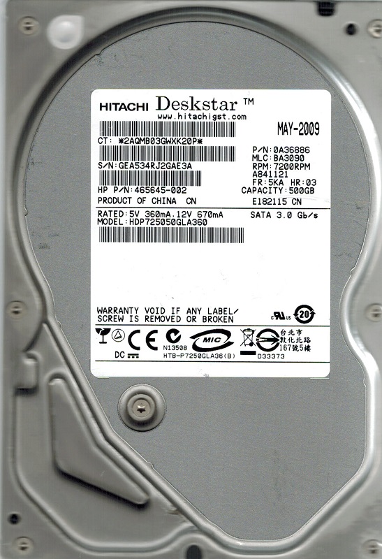 0A36886 | Hitachi 500GB 7200RPM SATA 3 Gbps 3.5 16MB Cache Hard Drive