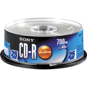 25CDQ80RSP | Sony 48x CD-R Media - 700MB - 120mm Standard - 25 Pack Spindle
