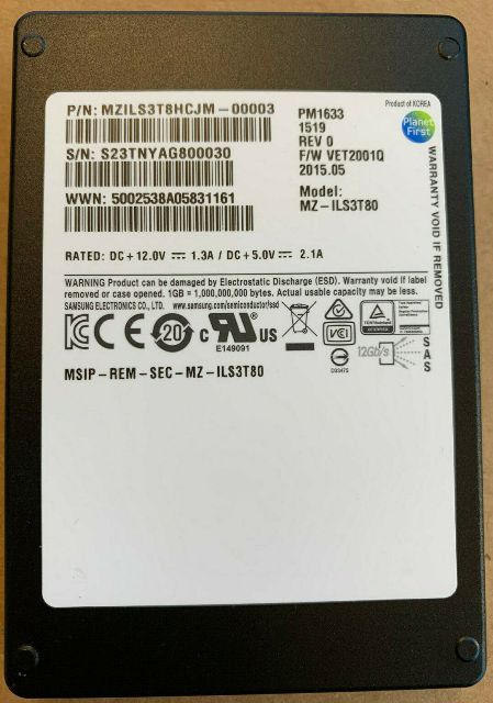 MZILS3T8HCJM-00003 | Samsung PM1633 3.84TB SAS 12Gb/s 2.5 Solid State Drive (SSD)