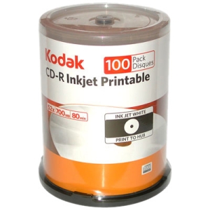 22300 | Kodak CD Recordable Media - CD-R - 52x - 700 MB - 100 Pack Spindle - 120mm - Inkjet Printable - 1.33 Hour Maximum Recording Time